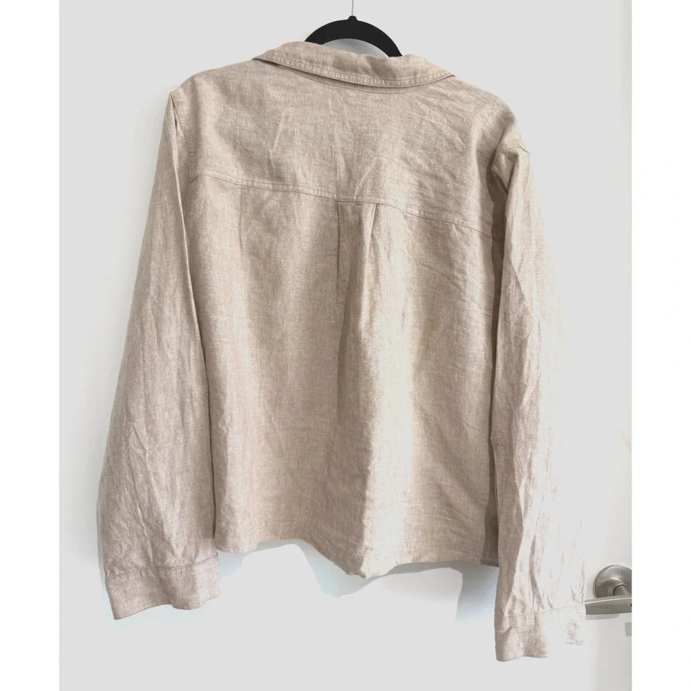 J. Jill love Linen Women's Beige Tan Lightweight Pockets Shacket Jacket Size-2X